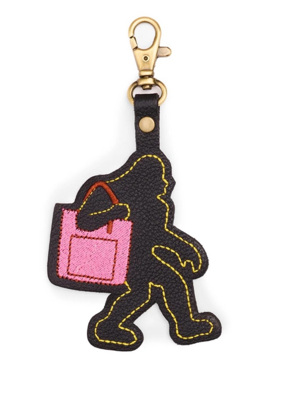 PLG Sasquatch Bigfoot Pebbled Black Leather with Pink Mini Tote Embroidery Charm